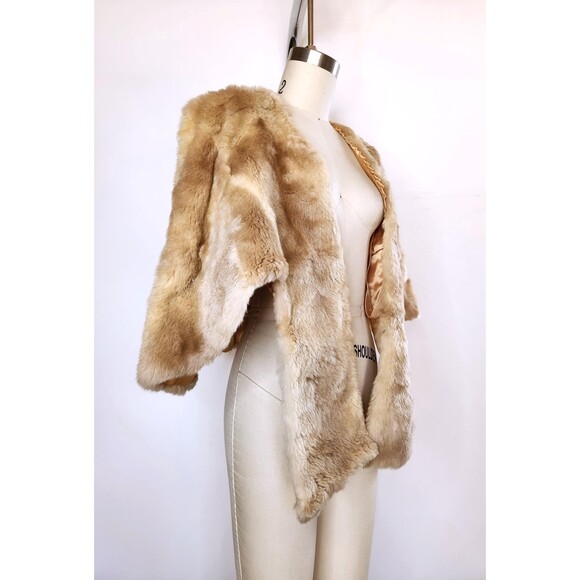 40s 50s Rabbit Fur Stole Cape Capelet Shawl Shrug Mid Century SOFT Wedding OS - Picture 3 of 8